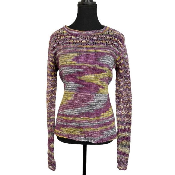 Purple Yellow Knit Sweater Pullover Boho - Picture 5 of 16